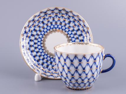 Трехпредметный комплект кофейный форма Тюльпан рисунок Кобальтовая сетка 140 мл арт. 81.10104.00.1, 