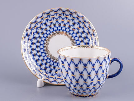 Трехпредметный комплект кофейный форма Тюльпан рисунок Кобальтовая сетка 140 мл арт. 81.10104.00.1