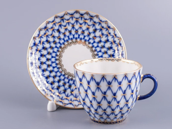 Трехпредметный комплект кофейный форма Тюльпан рисунок Кобальтовая сетка 140 мл арт. 81.10104.00.1, 