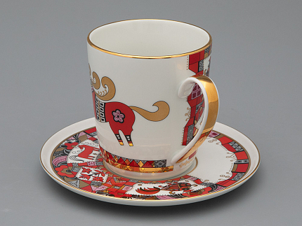 Чашка с блюдцем чайная 300 мл форма Колокол рисунок Красный конь арт.81.34079.00.1