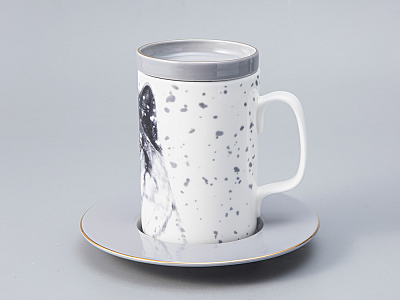 Бокал с блюдцем Тотем в подарочной упаковке, рисунок Волк, арт. 81.28374.00.1