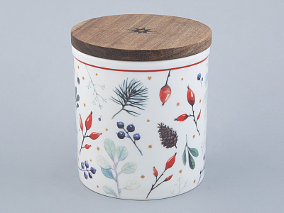 Банка с деревянной крышкой (средняя 120мм) форма Стандартная рисунок Календа арт. 42.00039.00.1