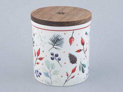 Банка с деревянной крышкой (средняя 120мм) форма Стандартная рисунок Календа арт. 42.00039.00.1