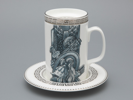 Подарочный набор Бокал с блюдцем и крышкой форма Топ рисунок Слава Веков платина, арт. 81.33063.00.1, 