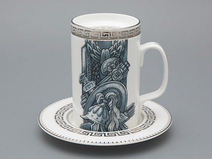 Подарочный набор Бокал с блюдцем и крышкой форма Топ рисунок Слава Веков платина, арт. 81.33063.00.1