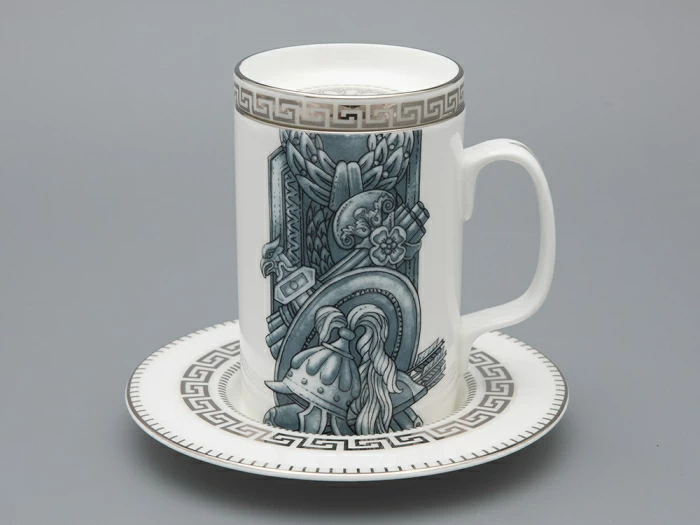 Подарочный набор Бокал с блюдцем и крышкой форма Топ рисунок Слава Веков платина, арт. 81.33063.00.1, 