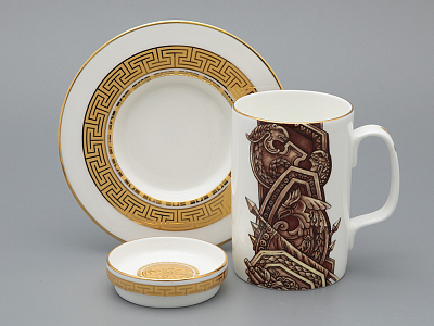 Подарочный набор Бокал с блюдцем и крышкой форма Топ рисунок Слава Веков бронза, арт. 81.33062.00.1