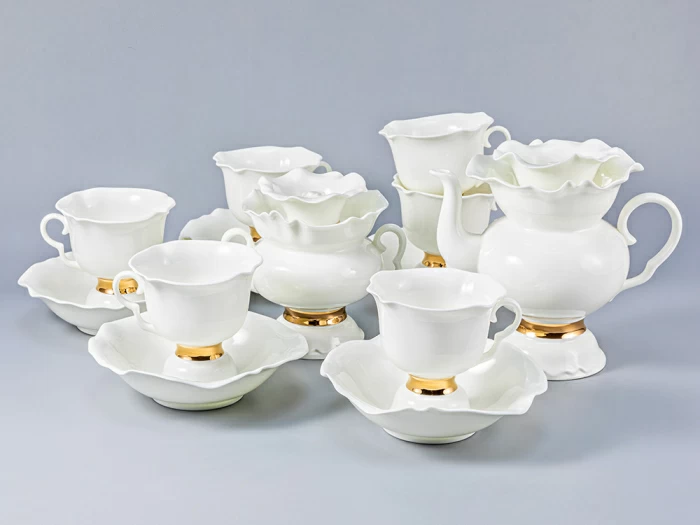 Сервиз чайный Белый цветок Золотая лента, 6 персон 14 предметов, арт. 81.18187.00.1, 