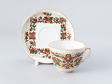 Чашка с блюдцем чайная 250 мл форма Весенняя рисунок Красный петух арт. 81.15418.00.1