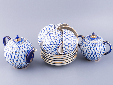 Сервиз чайный Тюльпан Кобальтовая сетка, 6 персон 14 предметов, арт. 81.20942.00.1