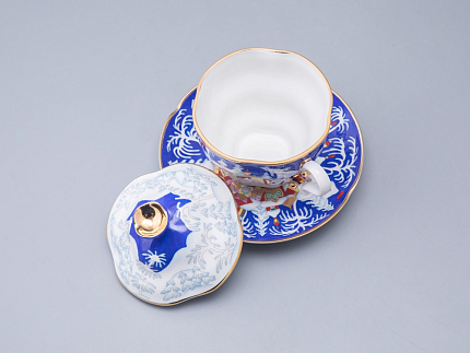 Чашка с блюдцем и с крышкой чайная форма Подарочная-2 рисунок Зимняя сказка 250 мл арт. 81.14563.00.1