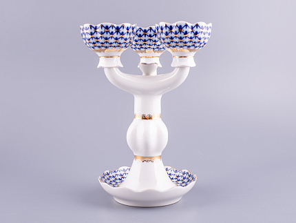 Подсвечник Трехрожковый Тюльпан Кобальтовая сетка арт. 80.07627.00.1