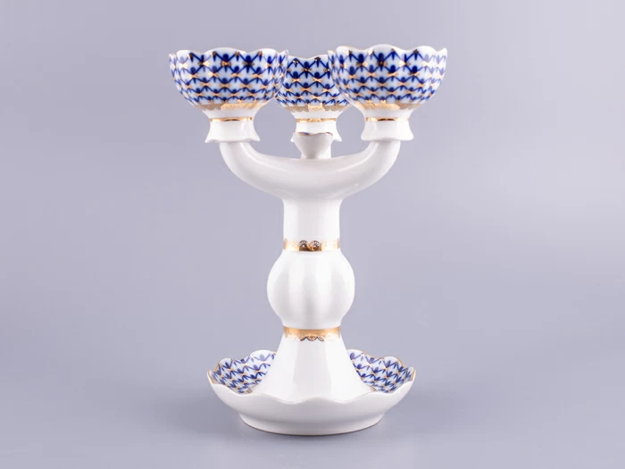 Подсвечник Трехрожковый Тюльпан Кобальтовая сетка арт. 80.07627.00.1, 