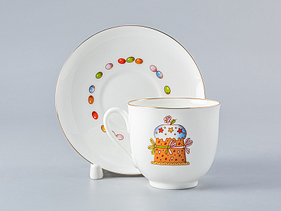 Чашка с блюдцем кофейная 180 мл.,  форма Ландыш, рисунок Пасха и Кулич арт. 81.23095.00.1