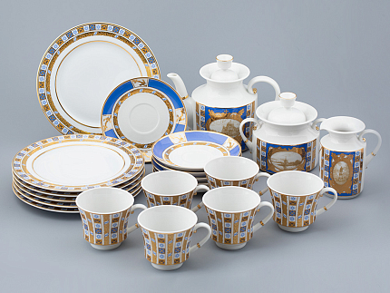 Сервиз чайный на 6 персон 21 предмет, форма Банкетная, рисунок Кронштадт, арт. 81.32240.00.1