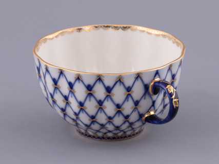 Чашка с блюдцем чайная форма Тюльпан рисунок Кобальтовая сетка, арт 81.10105.90.1, 