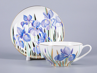 Чашка с блюдцем чайная 300мл, форма Купольная, рисунок Ирисы 2, арт 81.29657.00.1