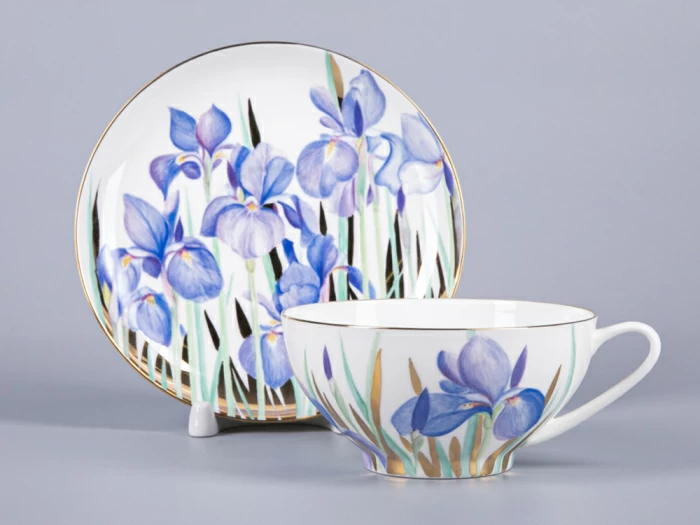 Чашка с блюдцем чайная 300мл, форма Купольная, рисунок Ирисы 2, арт 81.29657.00.1, 