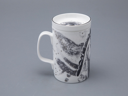 Бокал с блюдцем и крышкой 400 мл в подарочной упаковке, форма top рисунок Черный мустанг, арт 81.34276.00.1