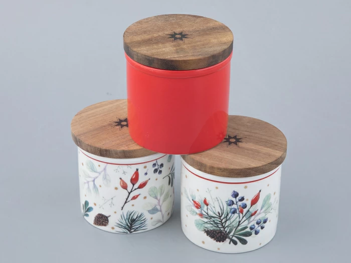 Набор банок  с деревянной крышкой ( 3 предм. малого размера) форма Стандартная рисунок Календа арт. 42.00041.00.1, 