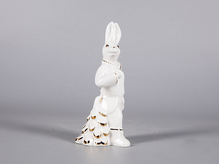 СКУЛЬПТУРА форма Заяц с ёлкой, рисунок Золотая ёлочка арт 82.42886.00.1