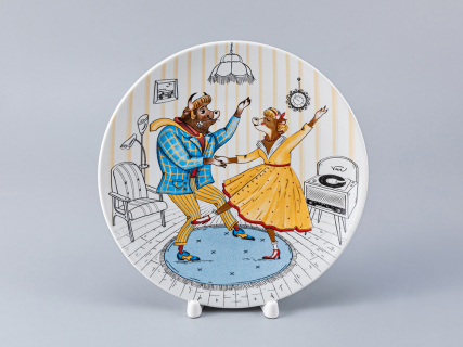 Тарелка декоративная 195 форма Эллипс рисунок Быки-стиляги"Буги-Вуги", арт. 80.35706.00.1, 