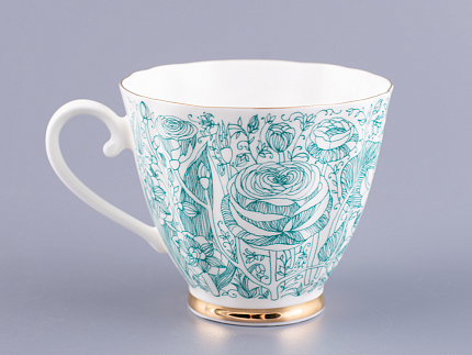 Чашка с блюдцем чайная 200 мл форма Гвоздика рисунок Лето Зеленое арт. 81.20071.00.1