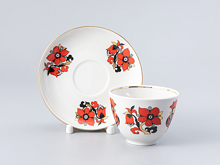 Чашка с блюдцем чайная Весенняя Красные петушки 250 мл арт. 81.15902.00.1