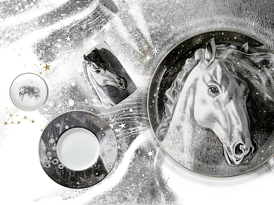 Бокал с блюдцем и крышкой 400 мл в подарочной упаковке, форма top рисунок Черный мустанг, арт 81.34276.00.1