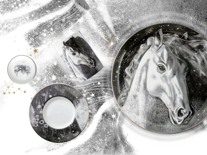 Бокал с блюдцем и крышкой 400 мл в подарочной упаковке, форма top рисунок Черный мустанг, арт 81.34276.00.1, 