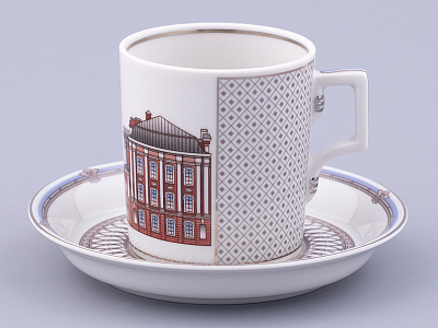 Чашка с блюдцем чайная, форма Гербовая, рисунок Серебряный город 5, арт. 81.32588.00.1