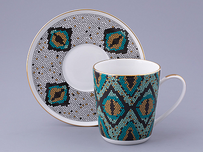 Чашка с блюдцем чайная. форма Колокол. рисунок Боа зеленый, арт. 81.32687.00.1