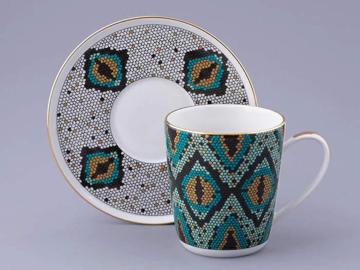 Чашка с блюдцем чайная. форма Колокол. рисунок Боа зеленый, арт. 81.32687.00.1, 