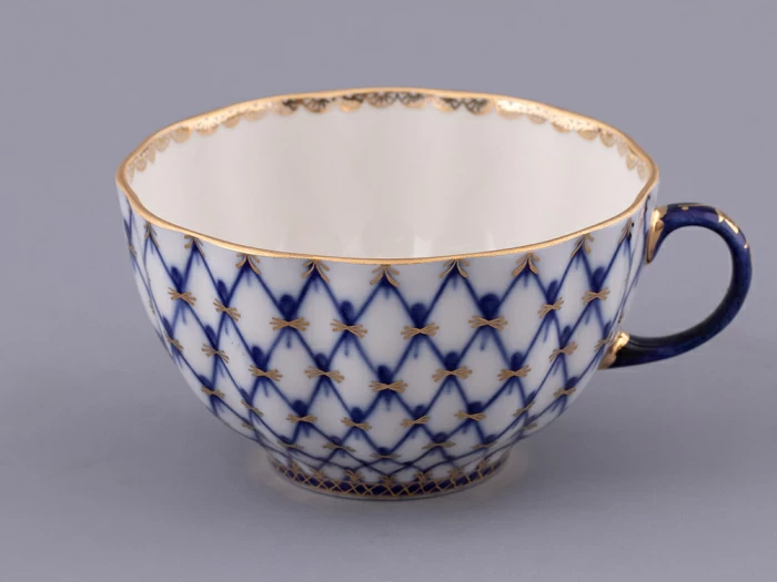 Чашка с блюдцем чайная форма Тюльпан рисунок Кобальтовая сетка, арт 81.10105.90.1, 