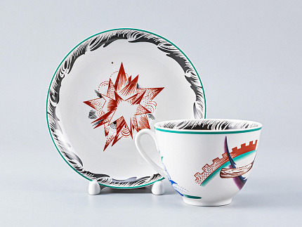 Чашка с блюдцем чайная форма Весенняя рисунок Серп, молот и шестерня, арт. 81.27947.00.1