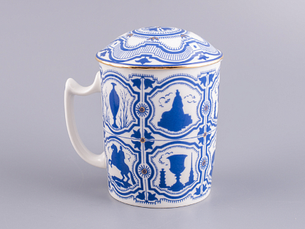 Бокал с блюдцем и с крышкой 380 мл форма Снежное утро рисунок Сувенир арт. 81.14830.00.1